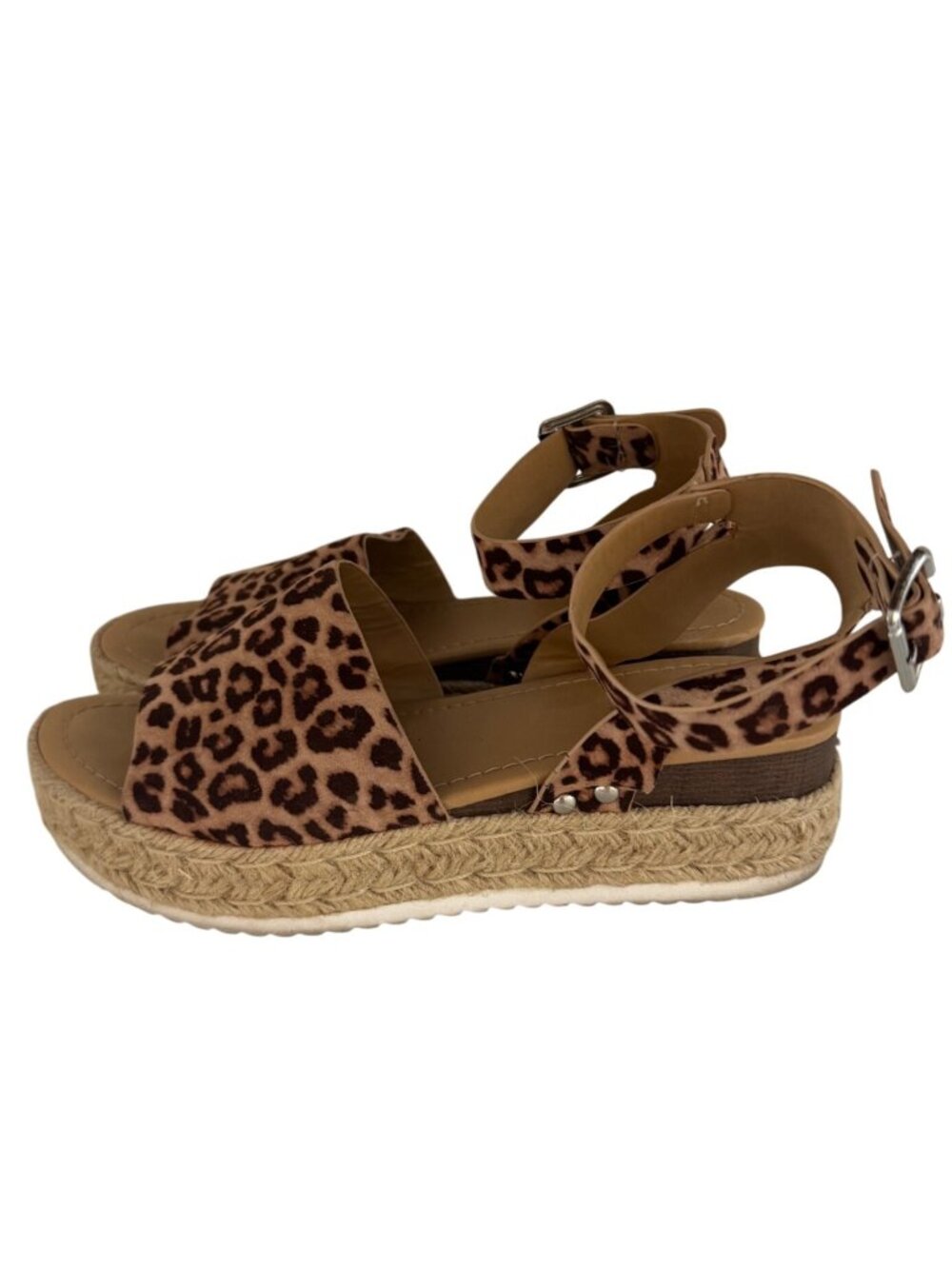 Leopard Print Espadrille Platform Sandals With Adjustable Ankle Strap - Picture 3 of 7